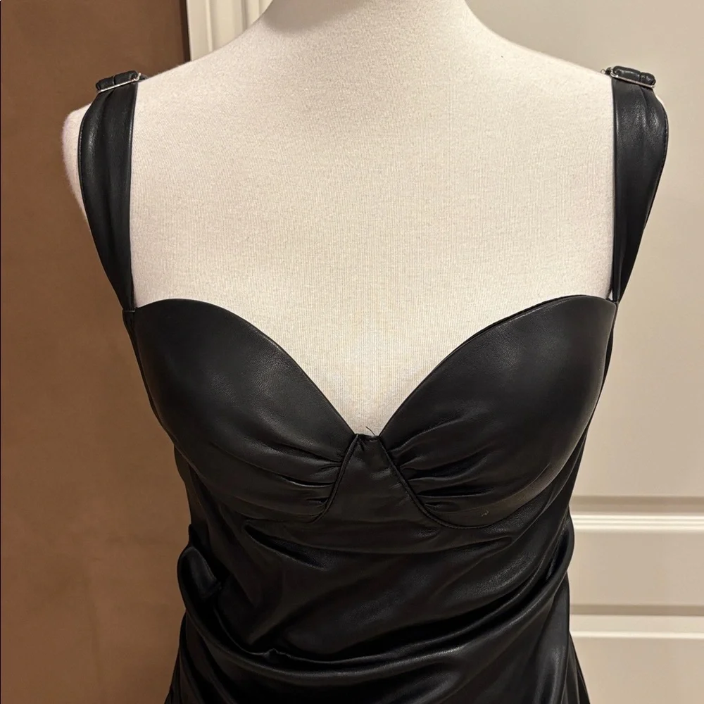 Elegant Leather Black Dress - Picture 2 of 8